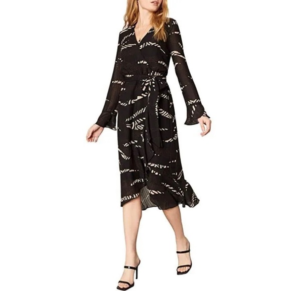 Cupcakes & Cashmere Ella Patchwork Midi Wrap Dress Large Zebra Stripes Pattern - Picture 2 of 12